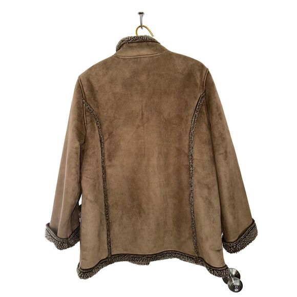 Size L Vintage 90s L.L.Bean Faux Suede Shearing Sherpa Lined Fleece Brown Coat - Picture 2 of 7